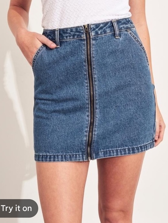 Hollister Dresses & Skirts - Hollister Ultra High Rise Front-Zip Blue Denim Mini Skirt 3
